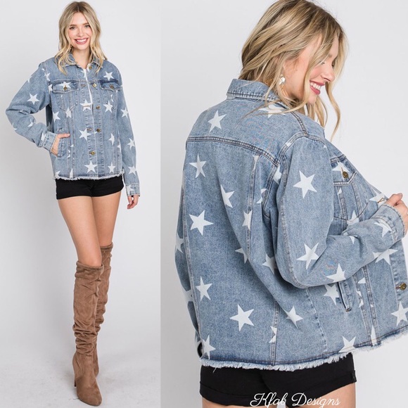 ⭐️LAST 1! Star Print Denim Button Down Jacket with Pockets! - Picture 6 of 8